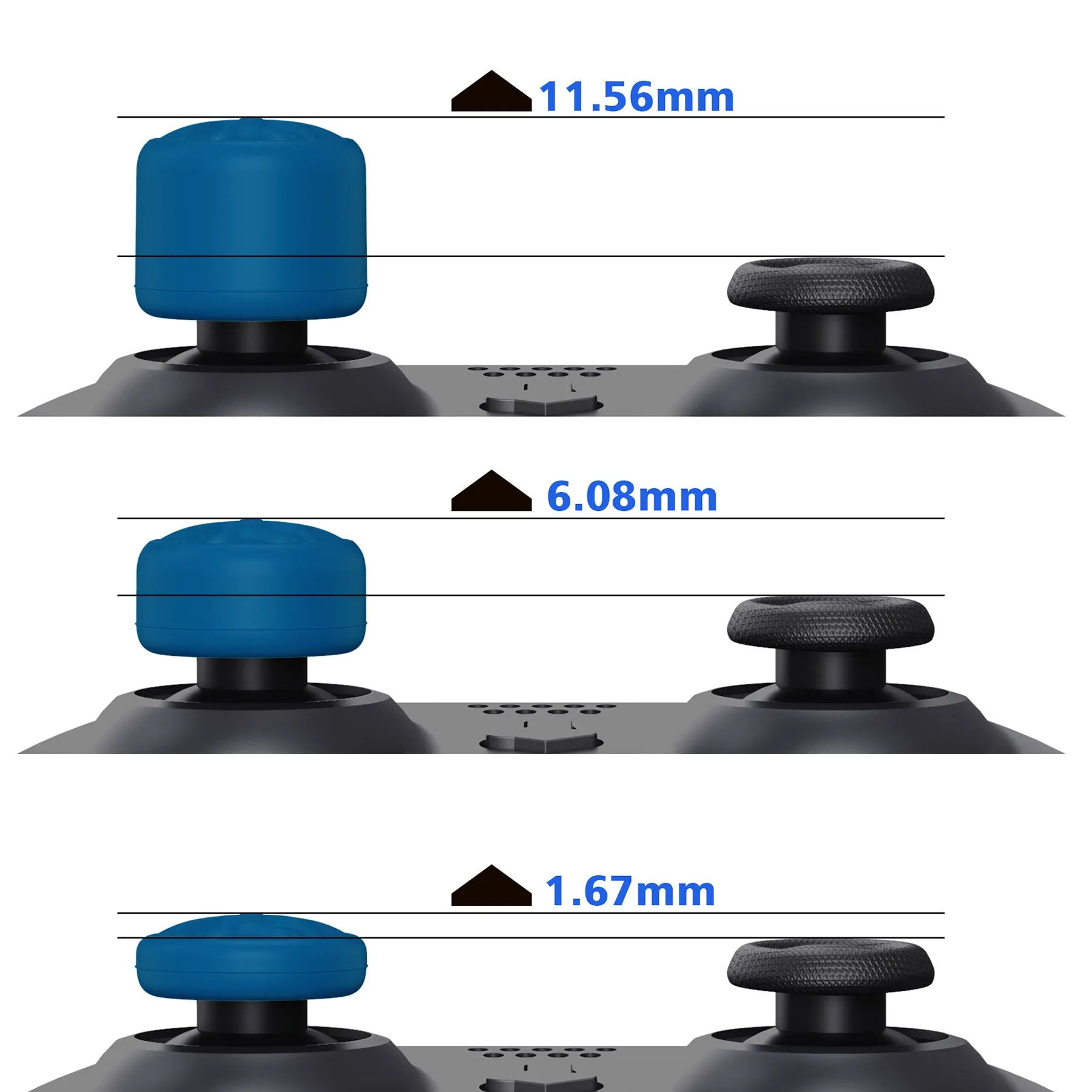 PlayVital Blue Ergonomic Analog Joystick Caps for Xbox Series X/S, Xbox One, Xbox One X/S, PS5, PS4, Switch Pro Controller - with 3 Height Convex and Concave - Pentagram & Rotary Wheels Design - PJM2020