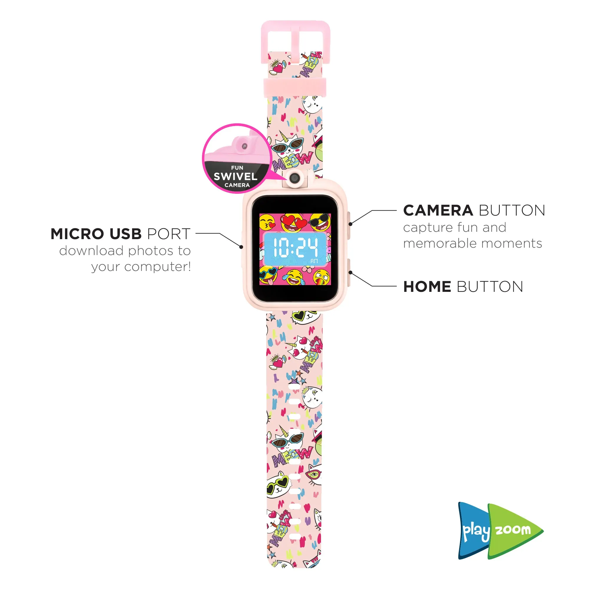 PlayZoom Smartwatch for Kids: Blush Cats