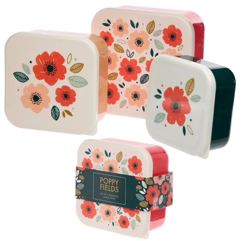 Poppy Fields Set of 3 Lunch Box Snack Pots