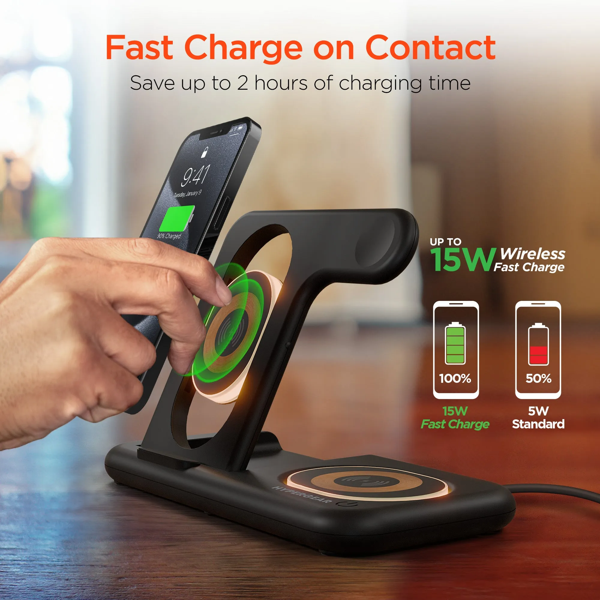 PowerFold X-Ray 4-in-1 Foldable Wireless Charging Stand with 15W Wireless Fast Charge | Black