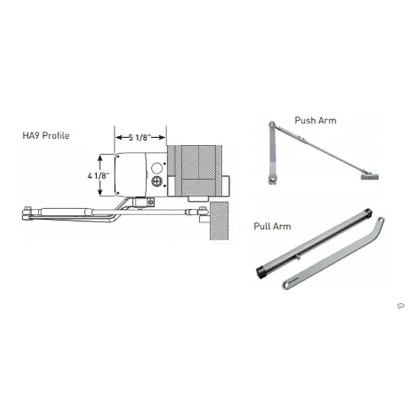 Record - HA9 - Full Feature Door Operator - PULL Arm - Non Handed - Clear Coat (39" to 51") For Single Doors