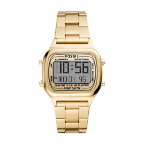 Retro Digital Gold-Tone Stainless Steel Watch