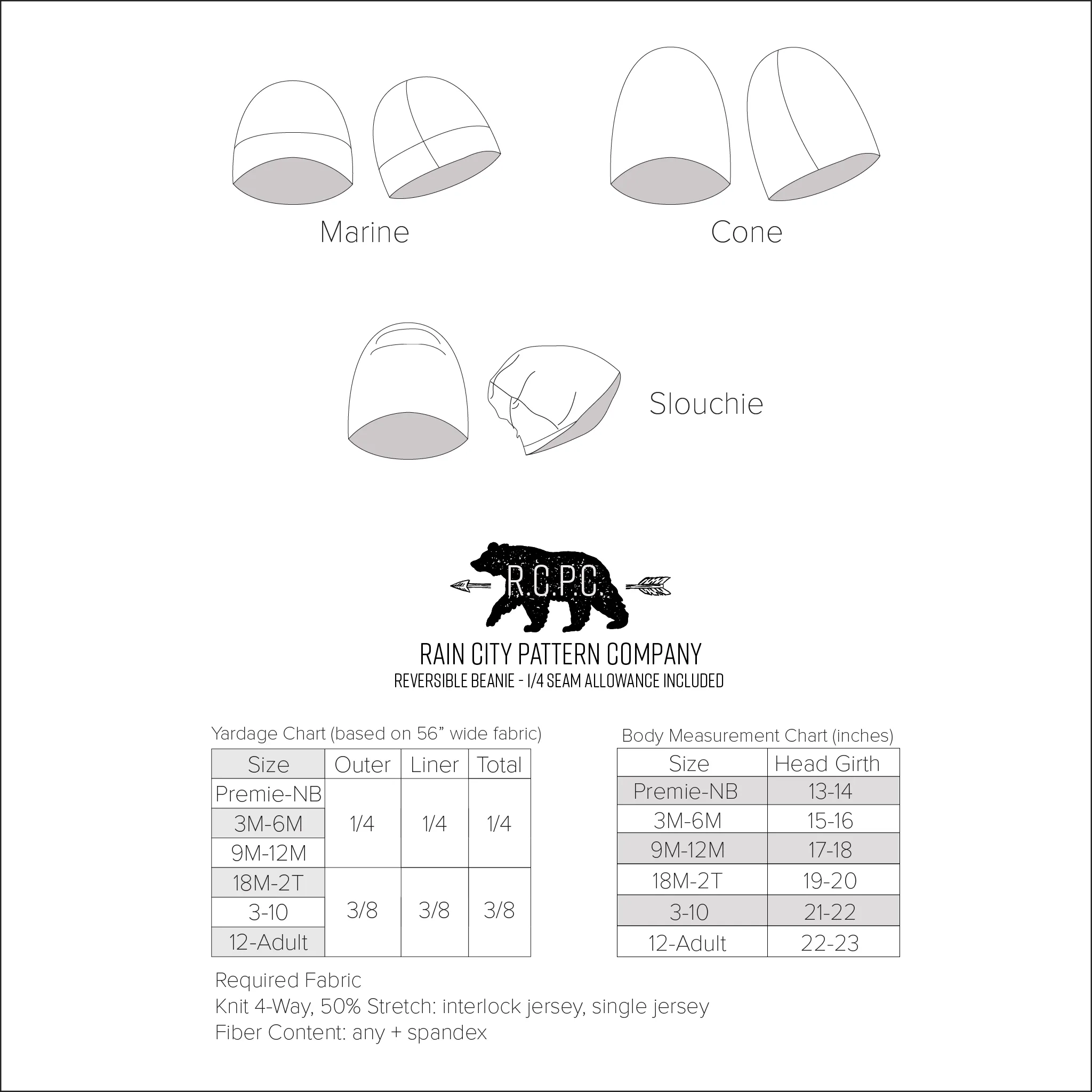 Reversible Beanie | Premie to Big Kid to Adult Sizes NB - 12  | Beginner Level Sewing Pattern