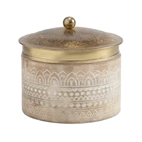 Round Hand-Carved Mango Wood Decorative Box