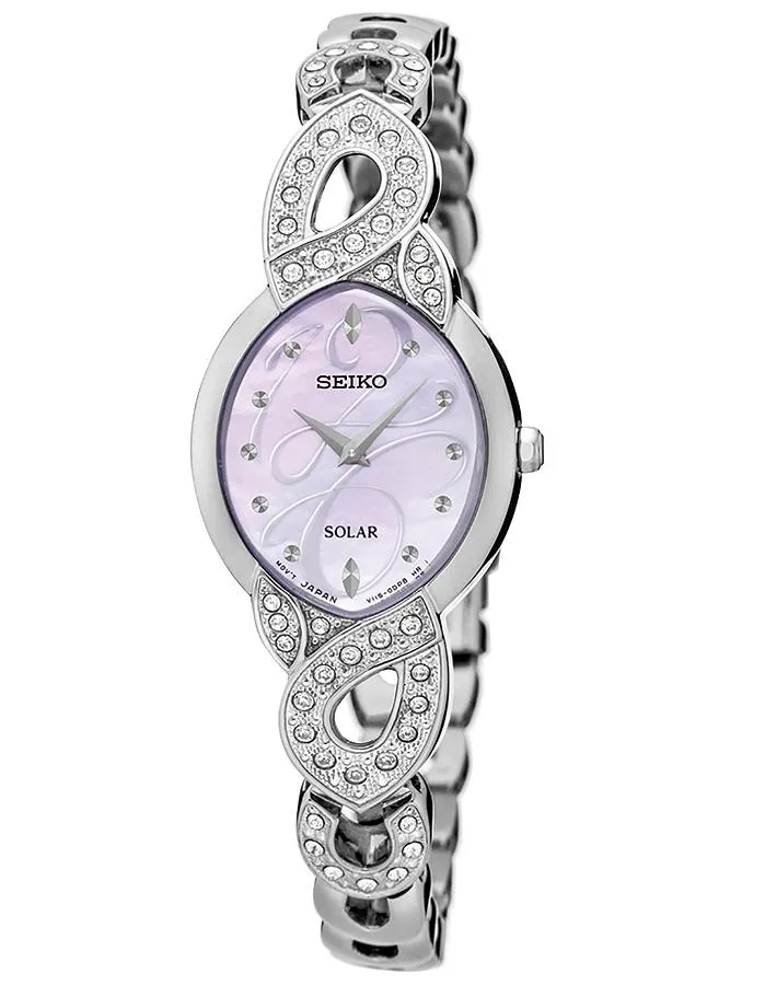 Seiko Ladies Modern Jewelry Crystal Watch - Pink Mother of Pearl - Stainless