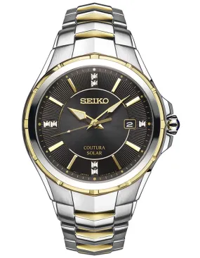 Seiko Mens Solar Coutura Diamond Watch - Two-Tone - Date - Black Dial