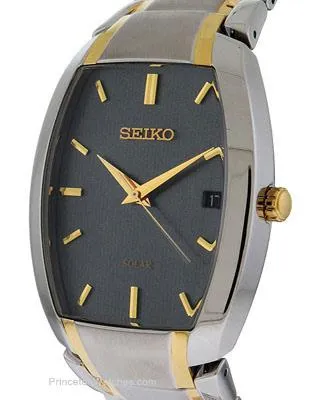 Seiko Mens Solar Dress Watch - Cushion Case - Gray Textured Dial - Date Display