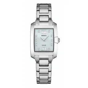 Seiko Solar Ladies Square Diamond Watch - Stainless Steel - Bracelet