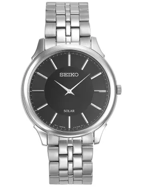 Seiko Solar Mens Slimline - Black Dial - Stainless Steel - Bracelet - 30m