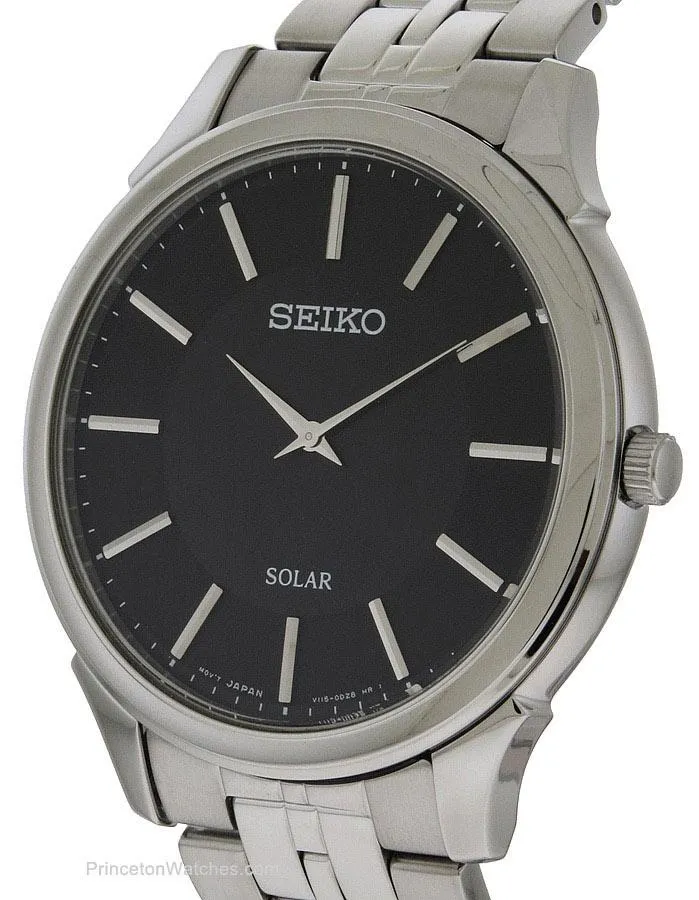 Seiko Solar Mens Slimline - Black Dial - Stainless Steel - Bracelet - 30m