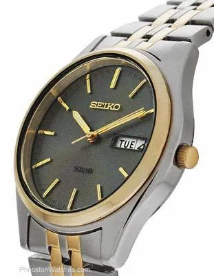 Seiko Solar Mens Watch - Gray Dial - Two-Tone - 10 Month Power Reserve - 36mm