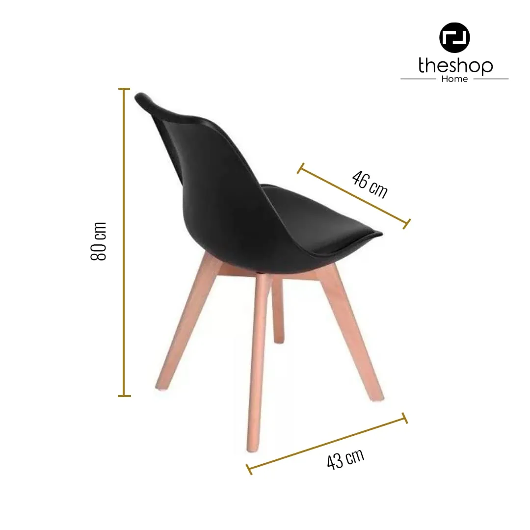 Set of 4 Ergonomic Black Dining Chairs with Wooden Legs - Modern Design