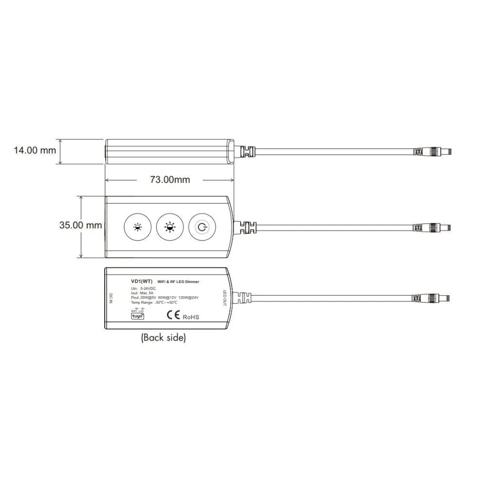 Single Colour 1CH*5A 5-24VDC WiFi & RF CV Controller VD1(WT)