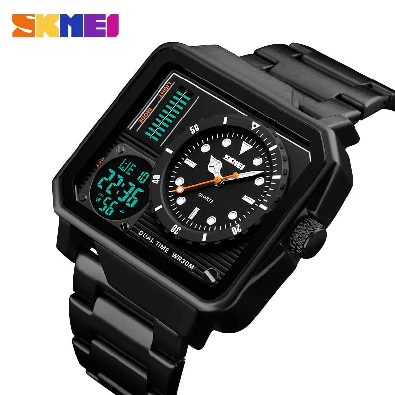 SKMEI Digital/Quartz Watch Men Stainless Steel Strap Wristwatches Double Time Display Male Clock Watches Relogio Masculino 1392