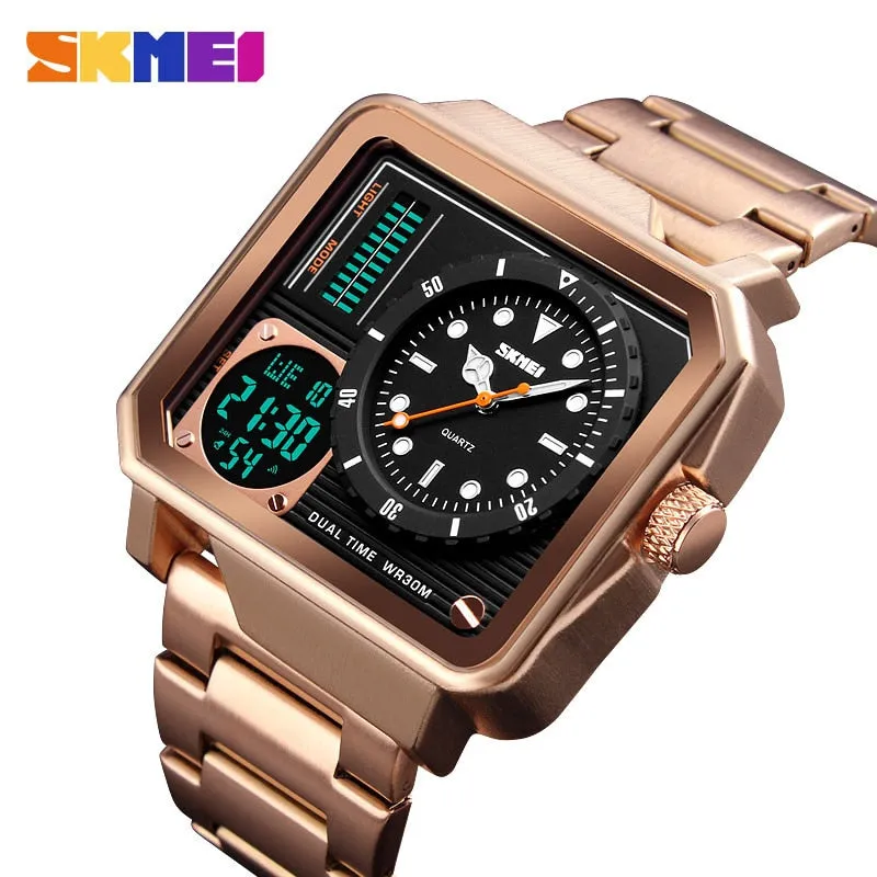 SKMEI Digital/Quartz Watch Men Stainless Steel Strap Wristwatches Double Time Display Male Clock Watches Relogio Masculino 1392