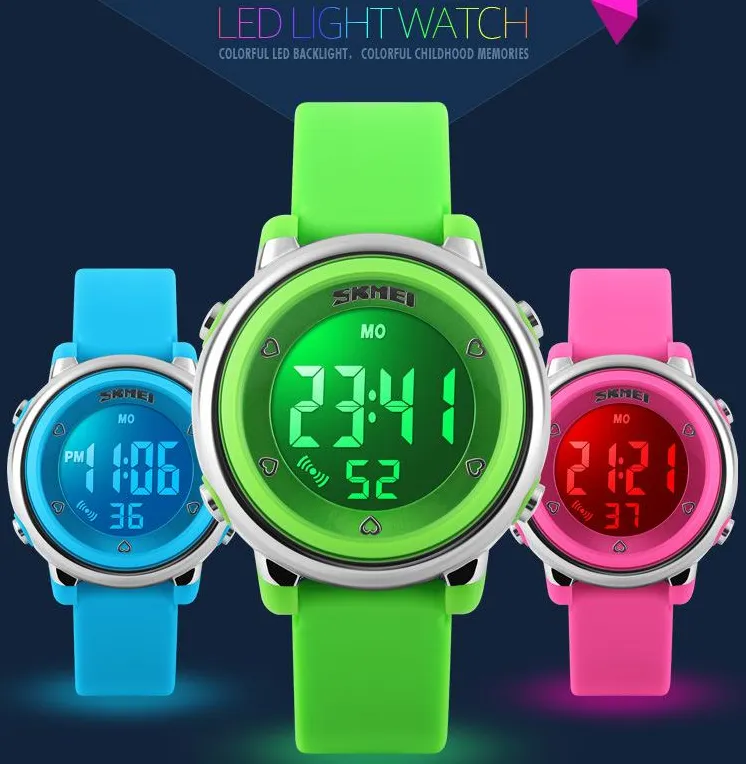 SKMEI Girl Watch Kids Boy children Watch LED Digital Wrist Sports Watch LED Waterproof Watch Fashion Colorful Jelly Rubber