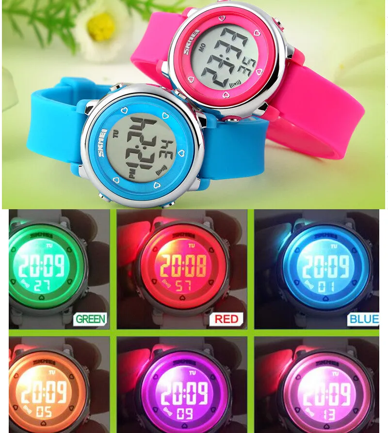 SKMEI Girl Watch Kids Boy children Watch LED Digital Wrist Sports Watch LED Waterproof Watch Fashion Colorful Jelly Rubber