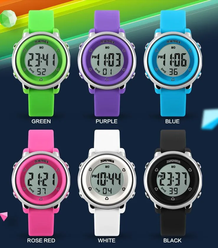 SKMEI Girl Watch Kids Boy children Watch LED Digital Wrist Sports Watch LED Waterproof Watch Fashion Colorful Jelly Rubber