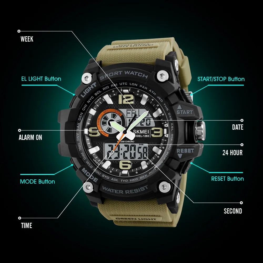 SKMEI New S Shock Men Sports Watches Big Dial Quartz Digital Watch For Men Luxury Brand LED Military Waterproof Men Wristwatches