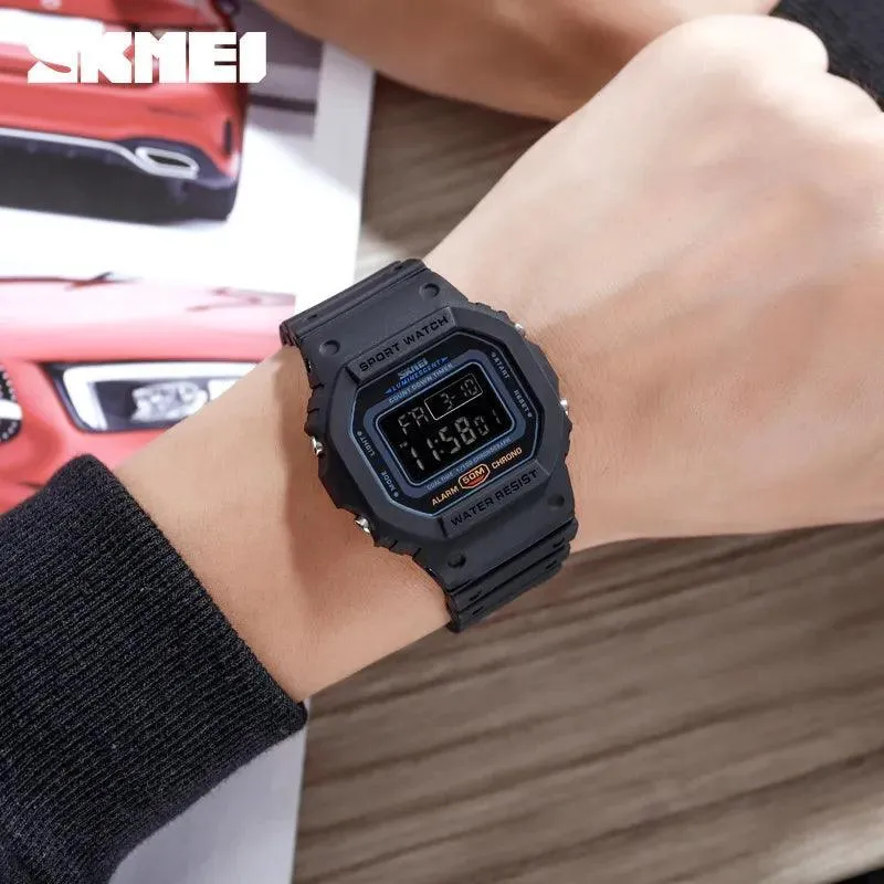 SKMEI Retro Style Dual Time Digital Sports Watch: Stylish Multifunction Men's Wristwatch