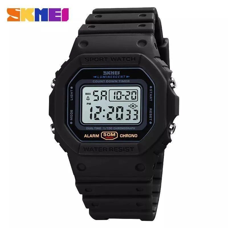 SKMEI Retro Style Dual Time Digital Sports Watch: Stylish Multifunction Men's Wristwatch