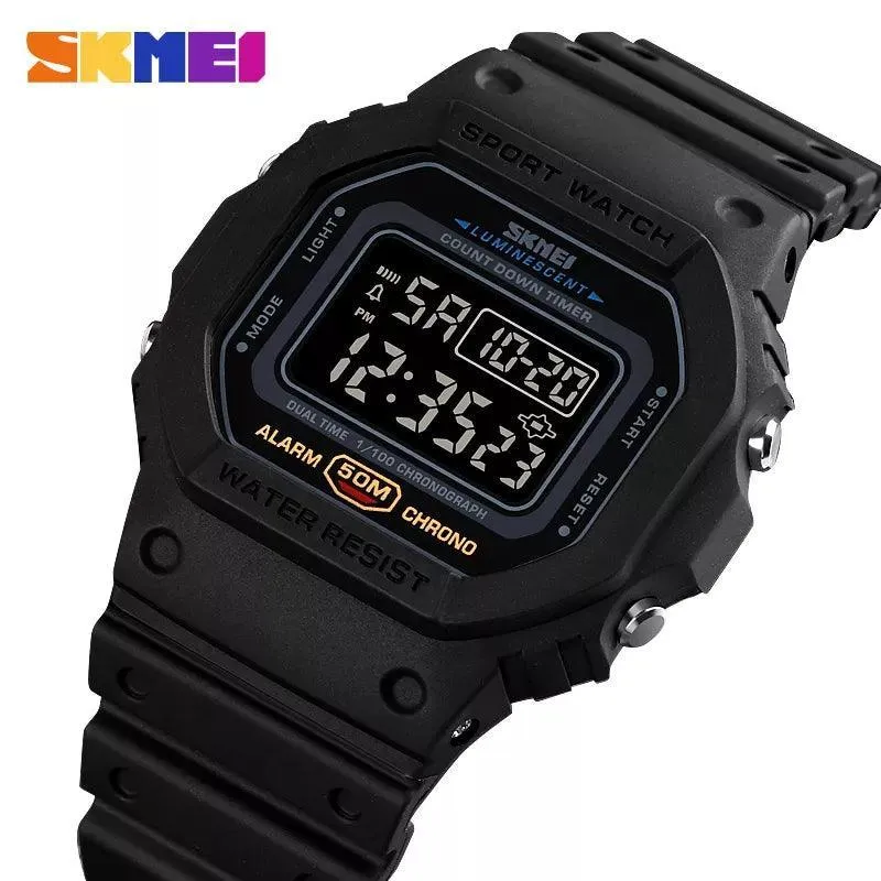 SKMEI Retro Style Dual Time Digital Sports Watch: Stylish Multifunction Men's Wristwatch