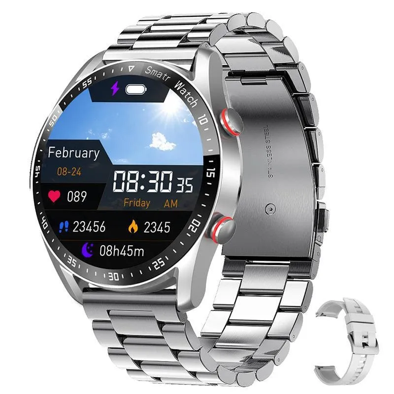 Sleek Stainless Steel Smart Watch Ecg Ppg with Large Bluetooth Screen