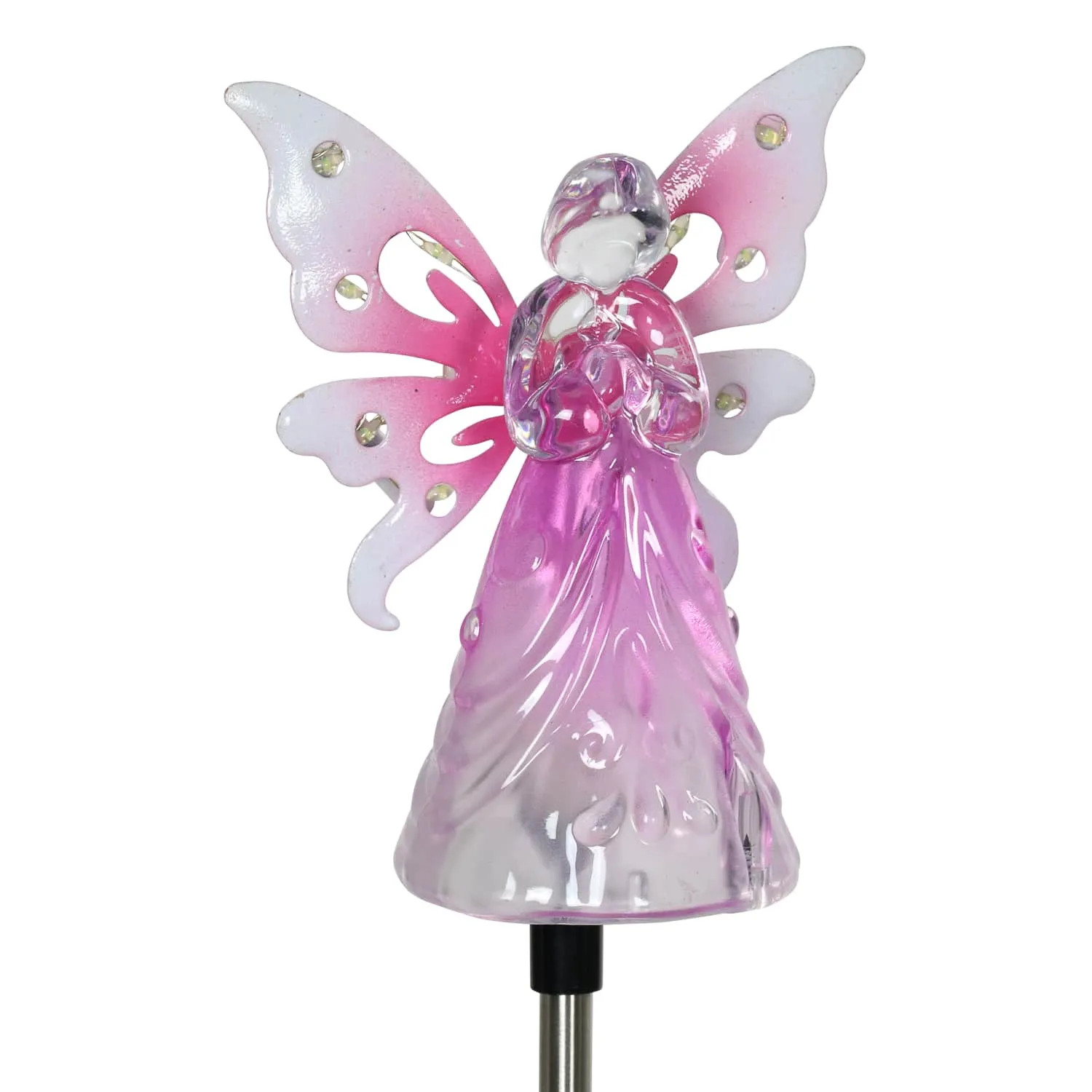 Solar Acrylic Angel with Wings and Twelve LED lights Metal Garden Stake in Pink, 4 by 34 Inches