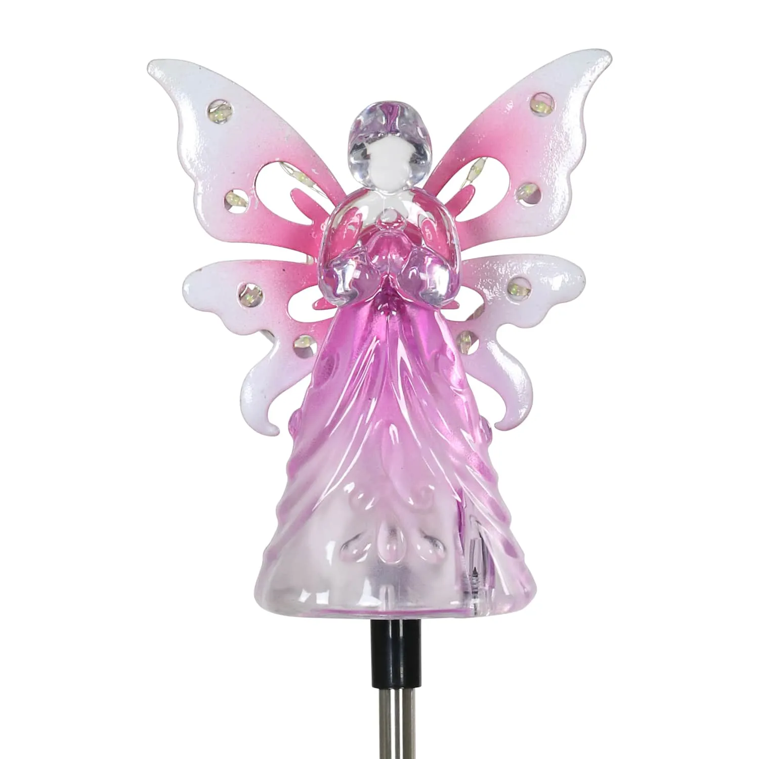 Solar Acrylic Angel with Wings and Twelve LED lights Metal Garden Stake in Pink, 4 by 34 Inches