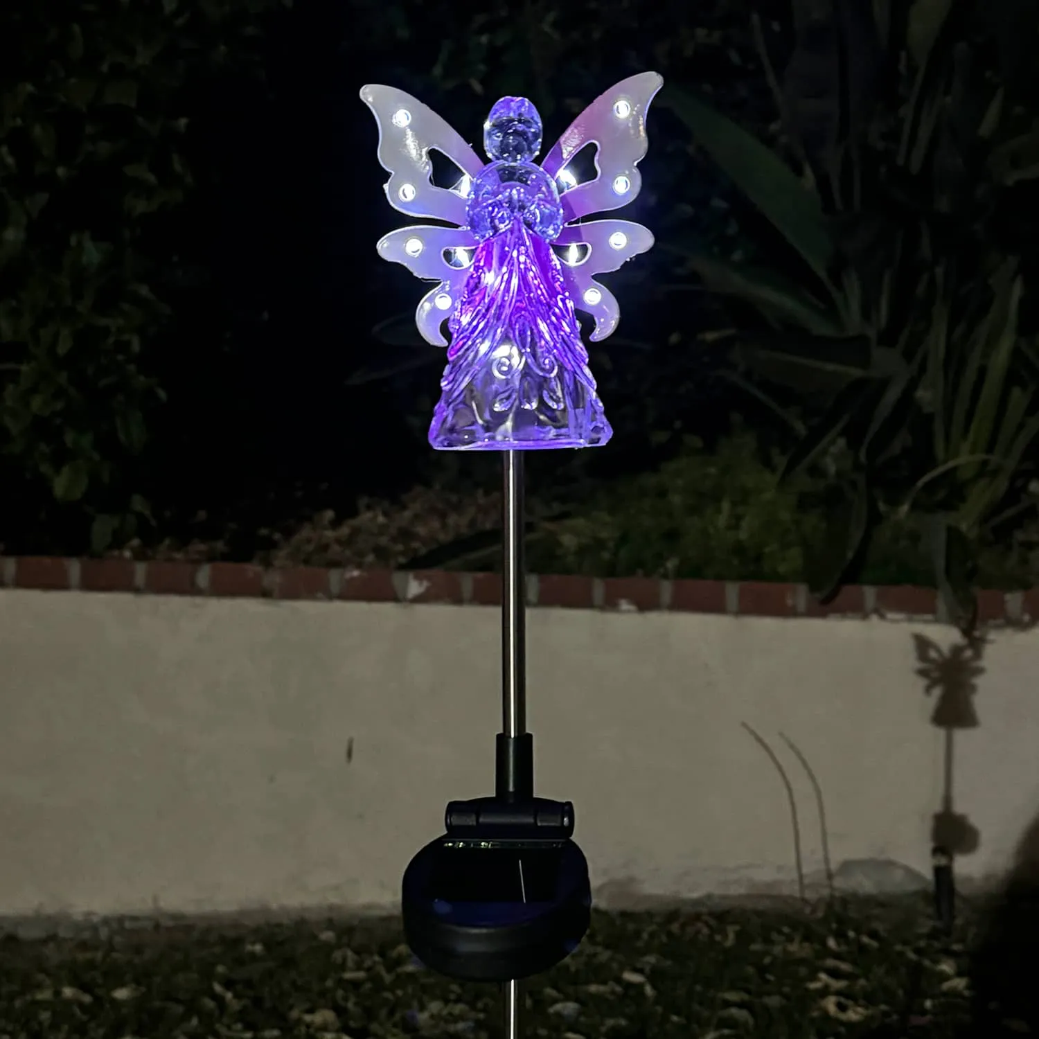 Solar Acrylic Angel with Wings and Twelve LED lights Metal Garden Stake in Pink, 4 by 34 Inches