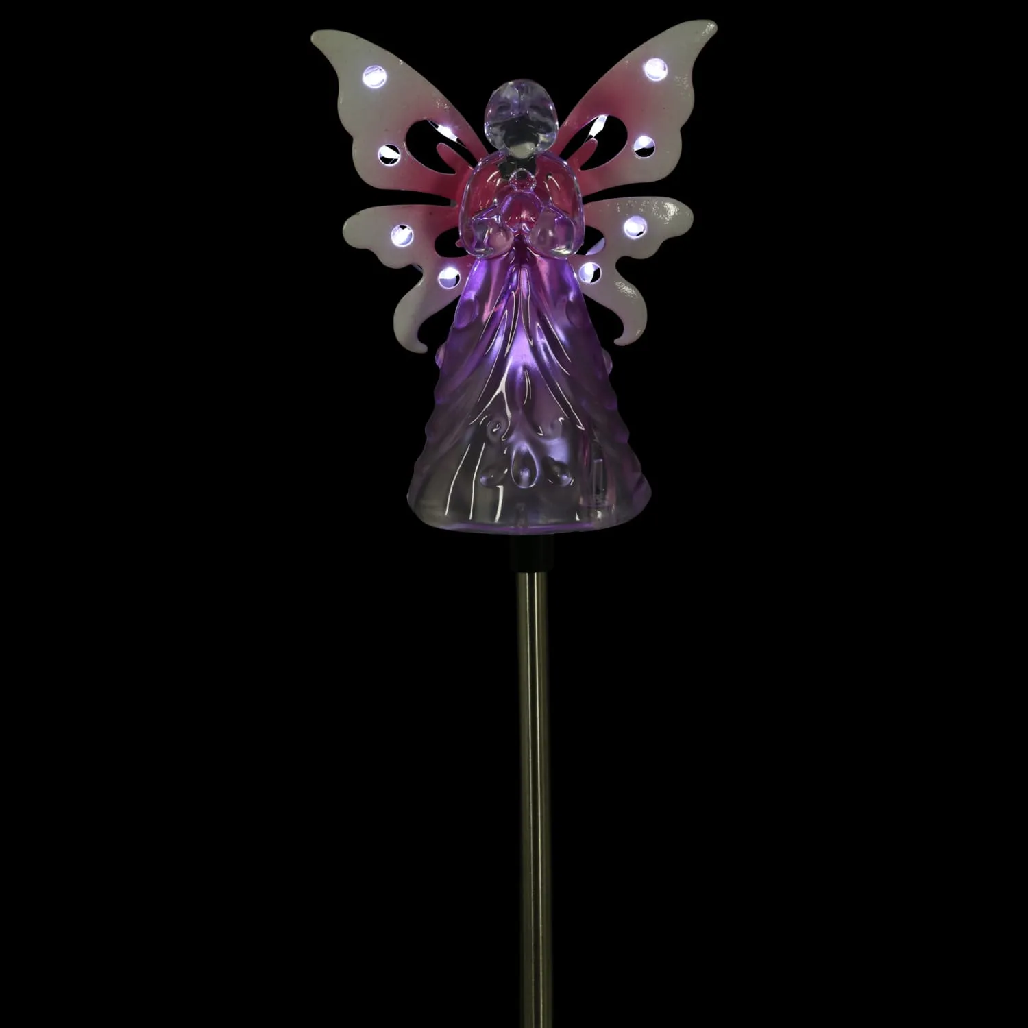 Solar Acrylic Angel with Wings and Twelve LED lights Metal Garden Stake in Pink, 4 by 34 Inches