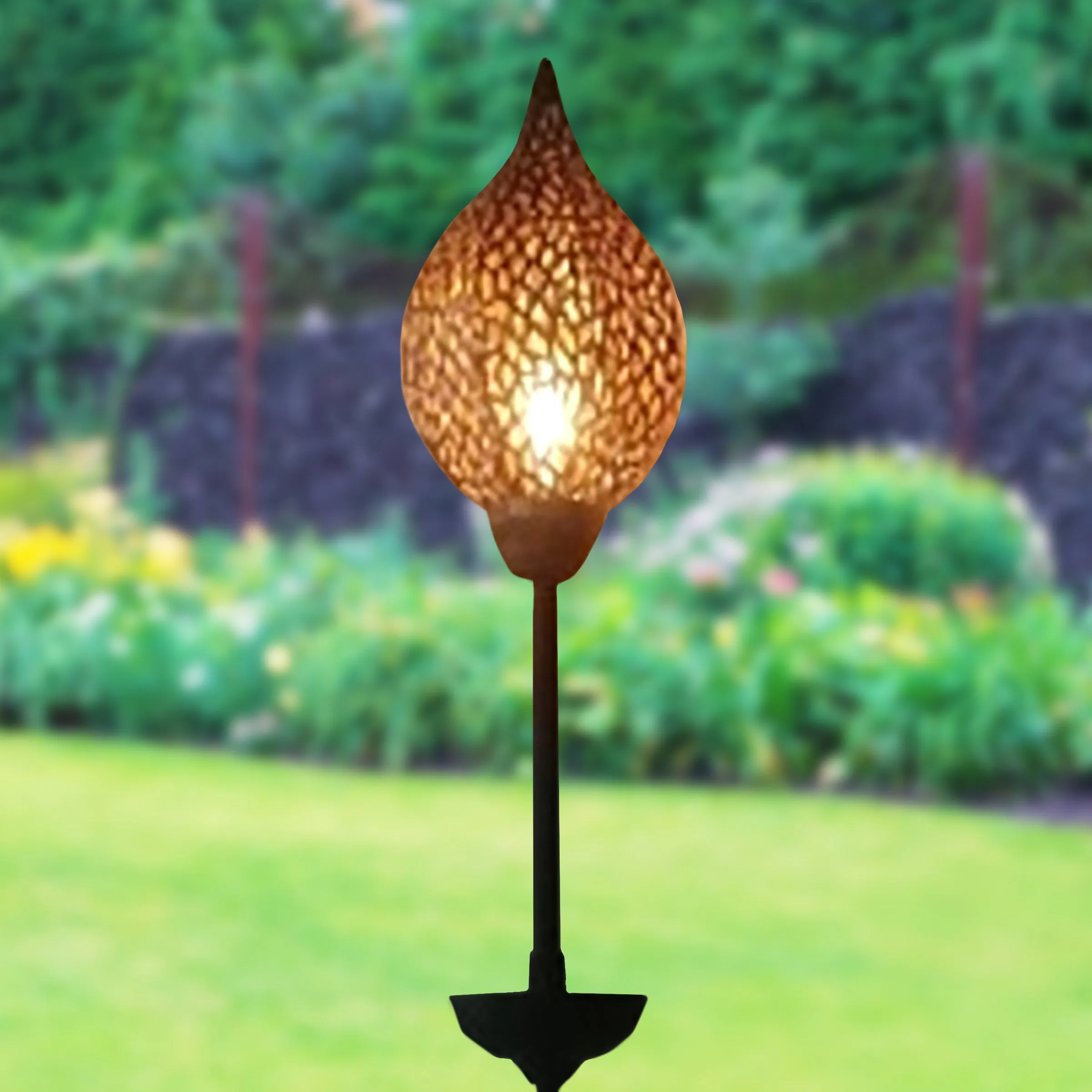 Solar Black and Gold Metal Teardrop Lantern Stake, 6.5 by 62 Inches