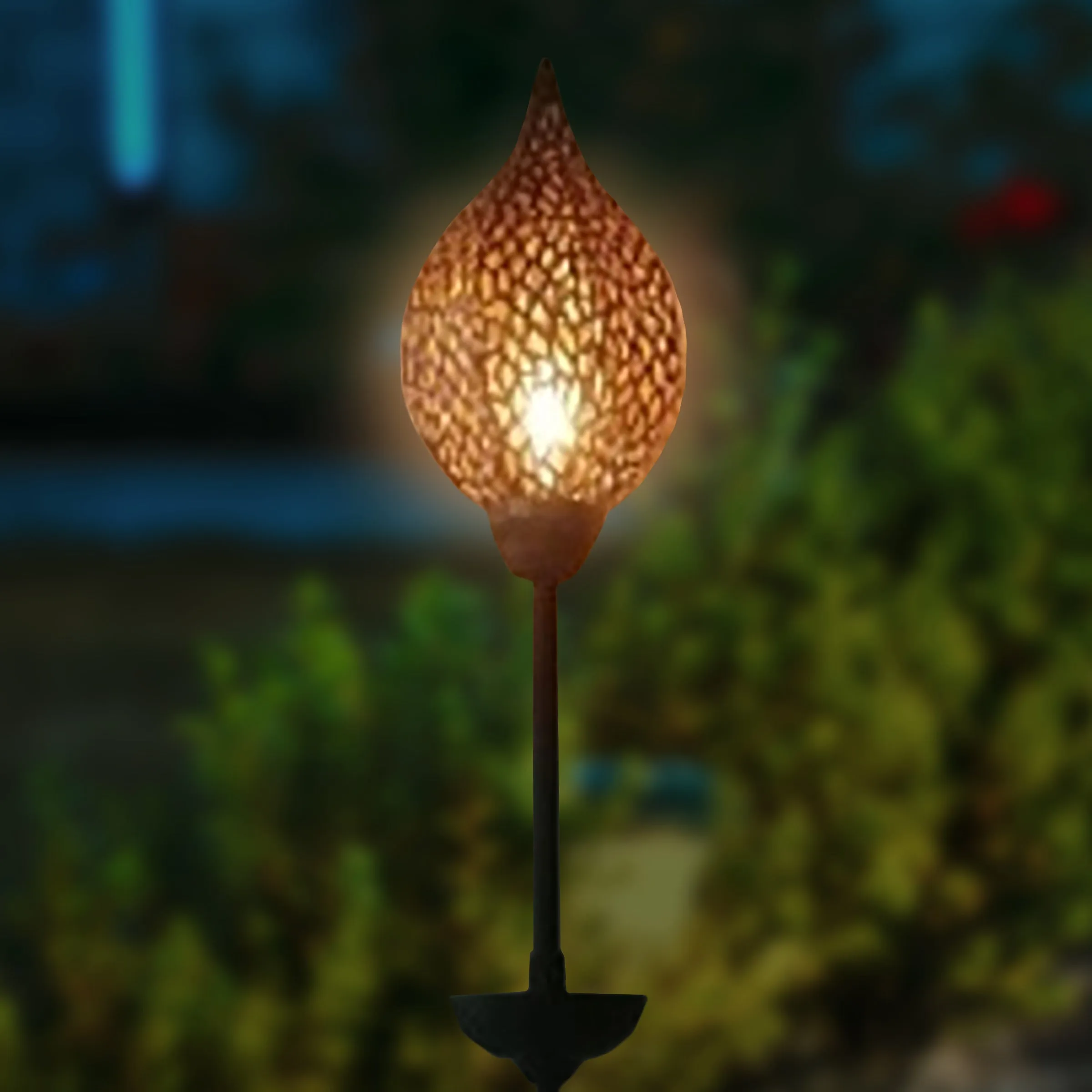 Solar Black and Gold Metal Teardrop Lantern Stake, 6.5 by 62 Inches