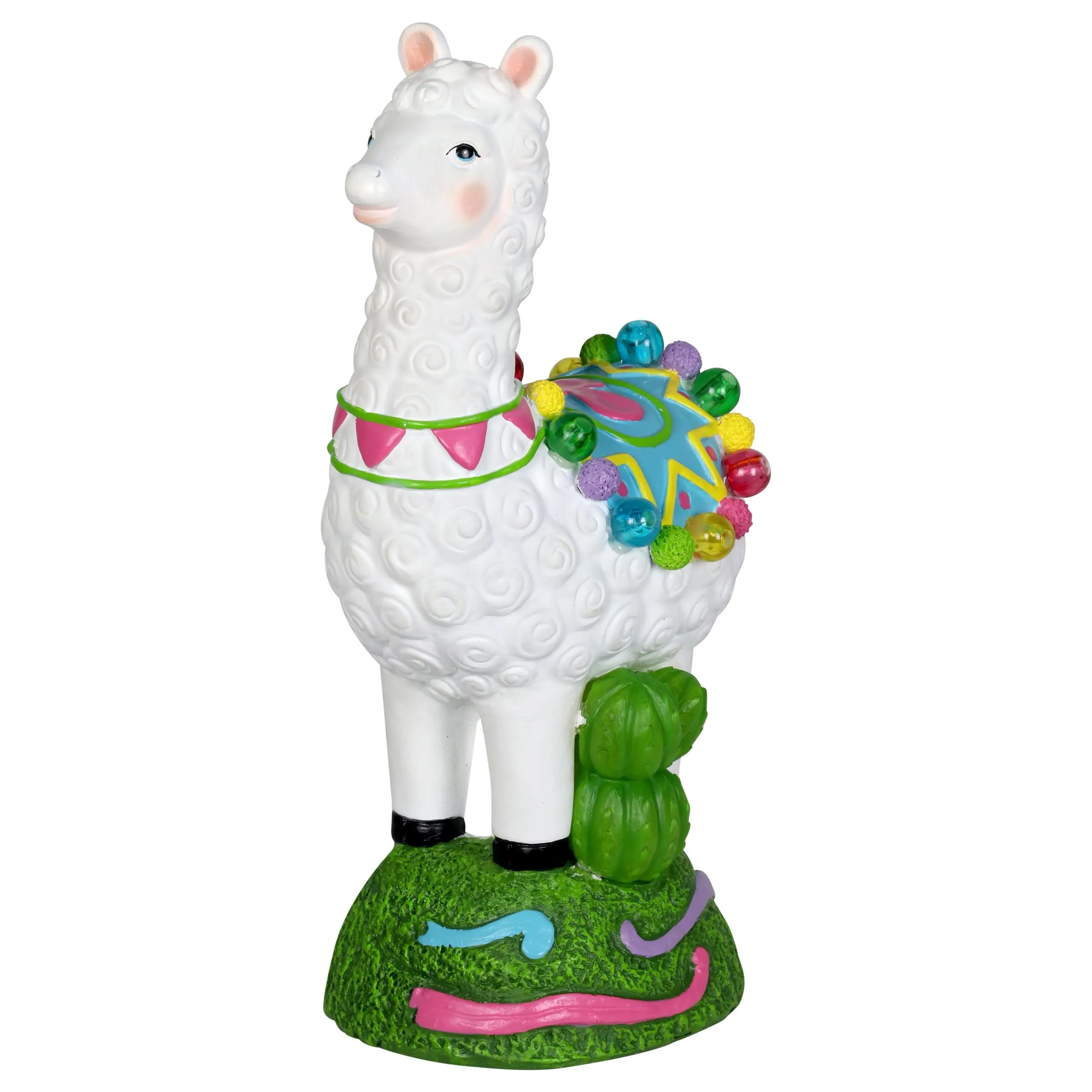 Solar Festive Llama and Cactus Garden Statue with Thirteen LED lights, 12 Inch