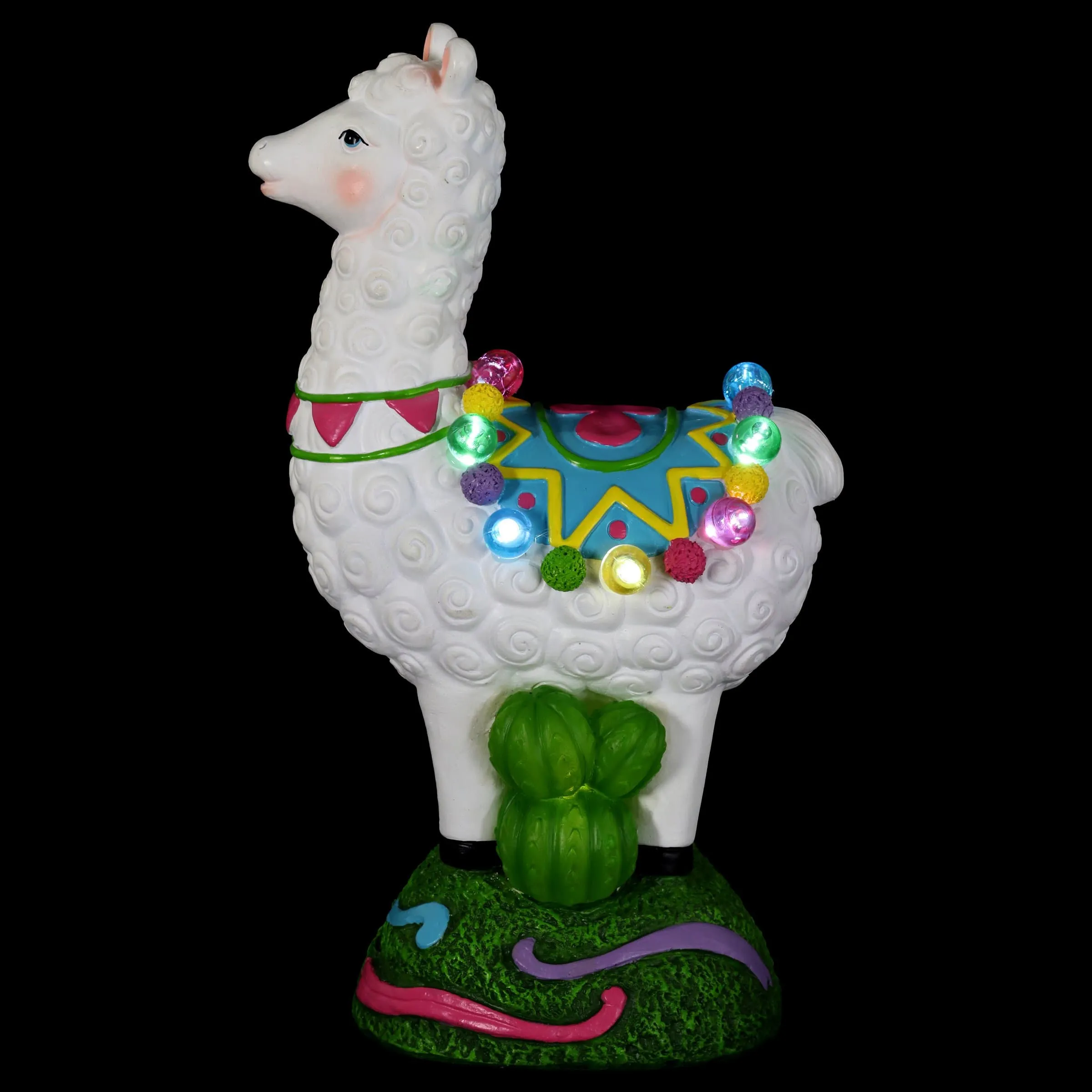 Solar Festive Llama and Cactus Garden Statue with Thirteen LED lights, 12 Inch