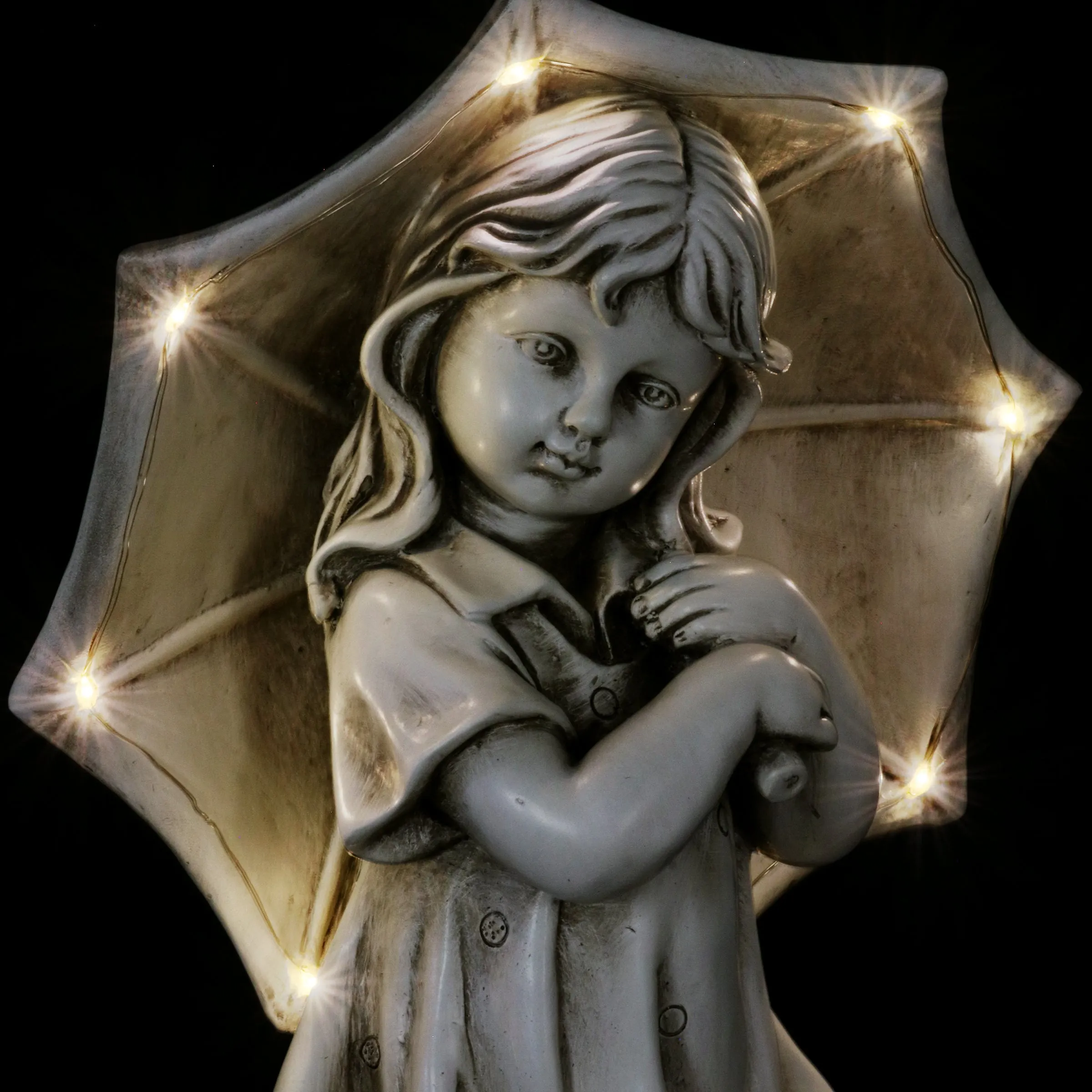 Solar Girl with Umbrella Statue in Natural Resin Finish, 19 Inch