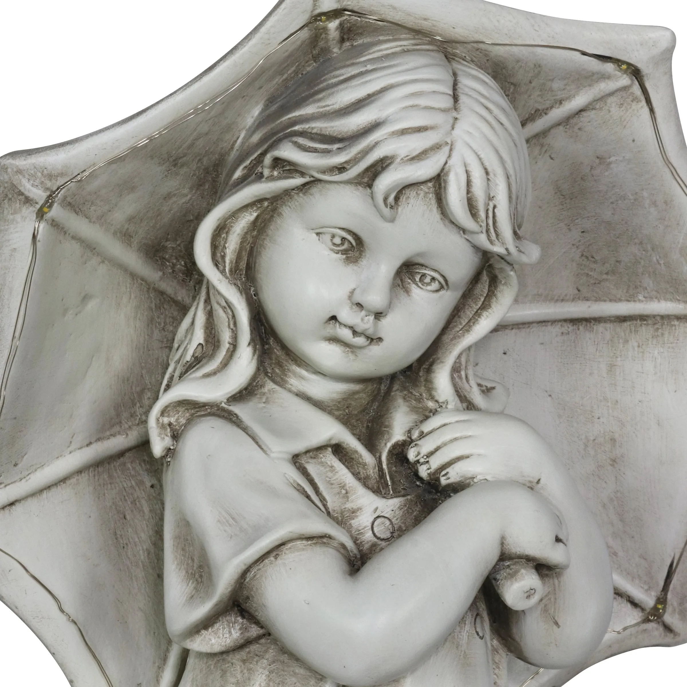 Solar Girl with Umbrella Statue in Natural Resin Finish, 19 Inch