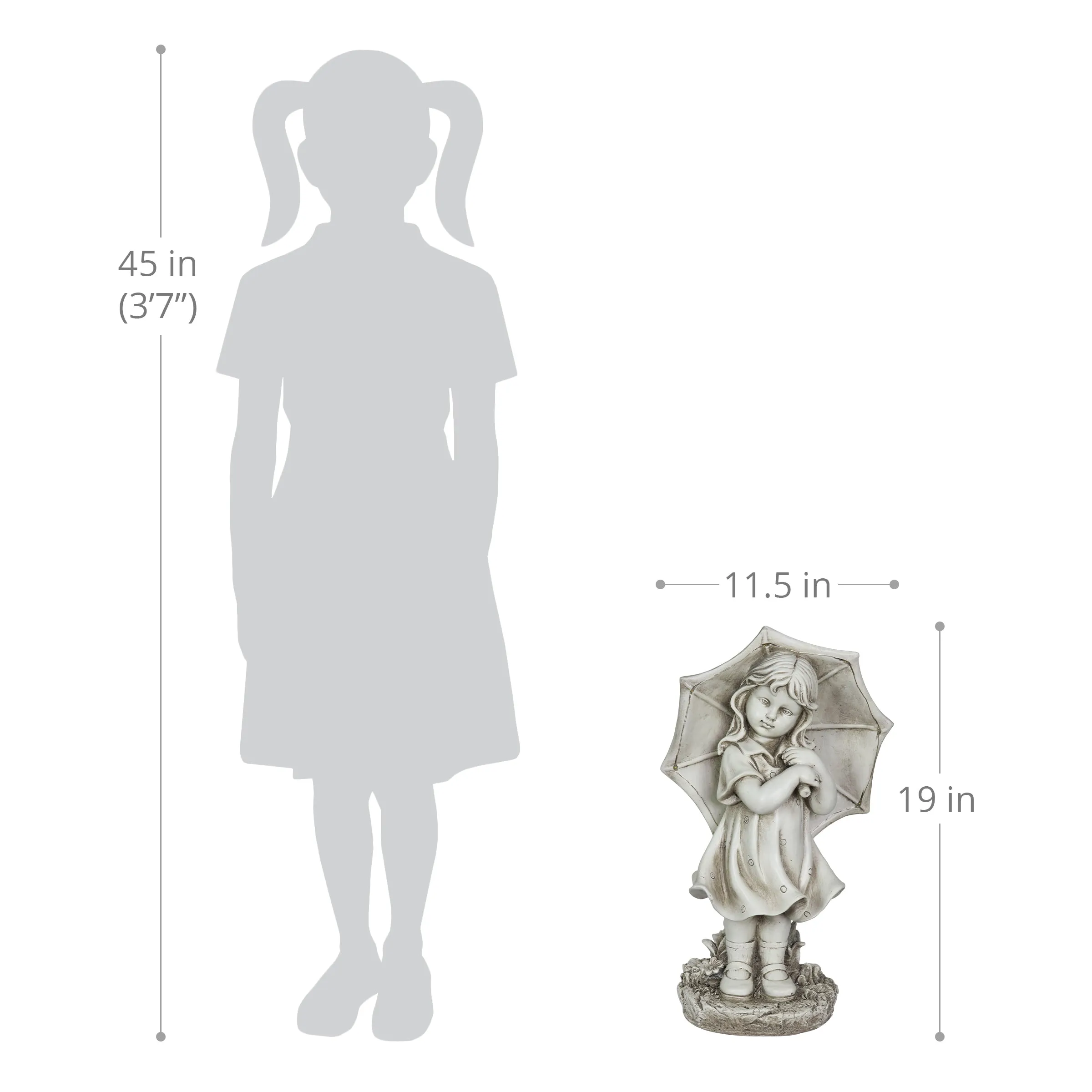 Solar Girl with Umbrella Statue in Natural Resin Finish, 19 Inch