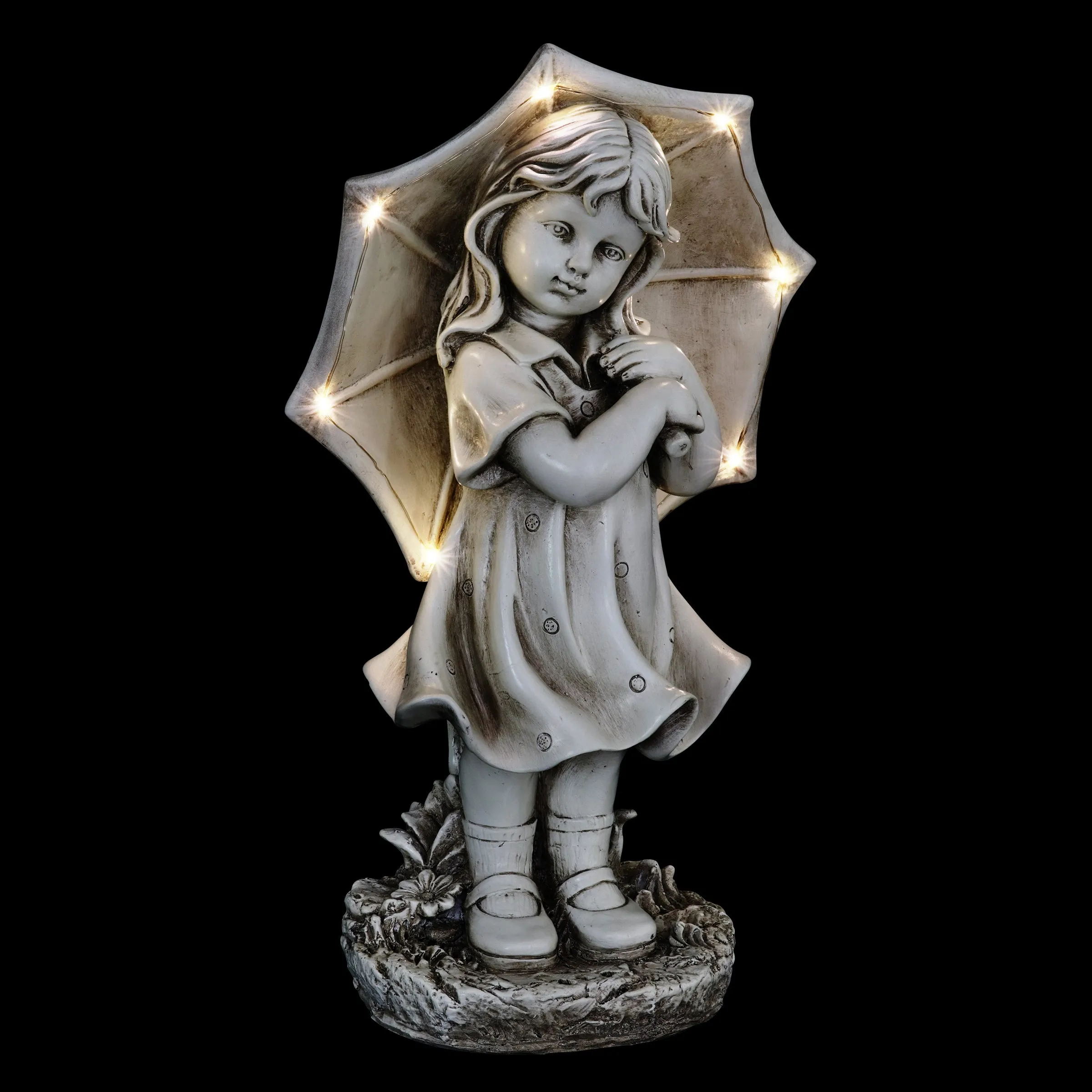 Solar Girl with Umbrella Statue in Natural Resin Finish, 19 Inch