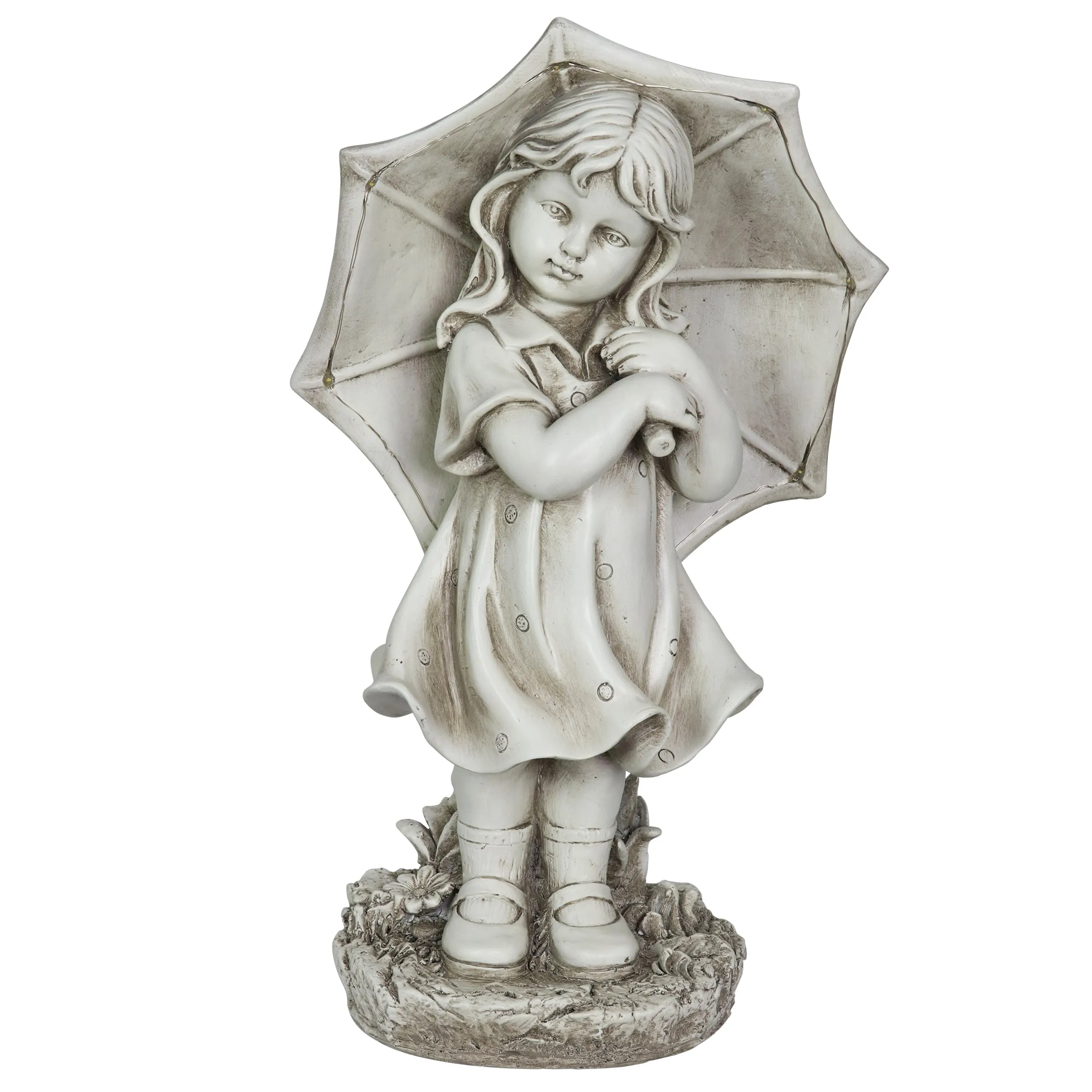 Solar Girl with Umbrella Statue in Natural Resin Finish, 19 Inch