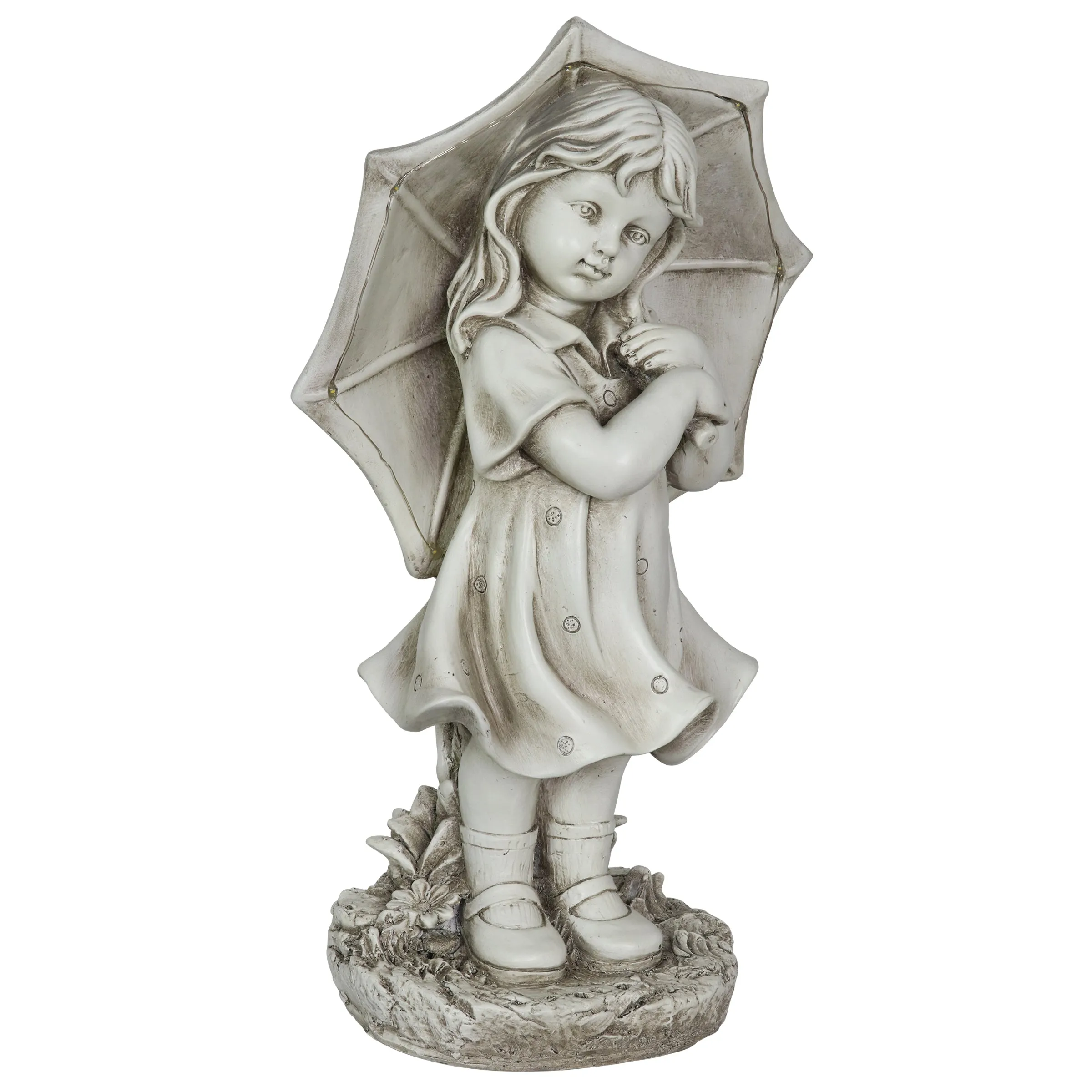 Solar Girl with Umbrella Statue in Natural Resin Finish, 19 Inch