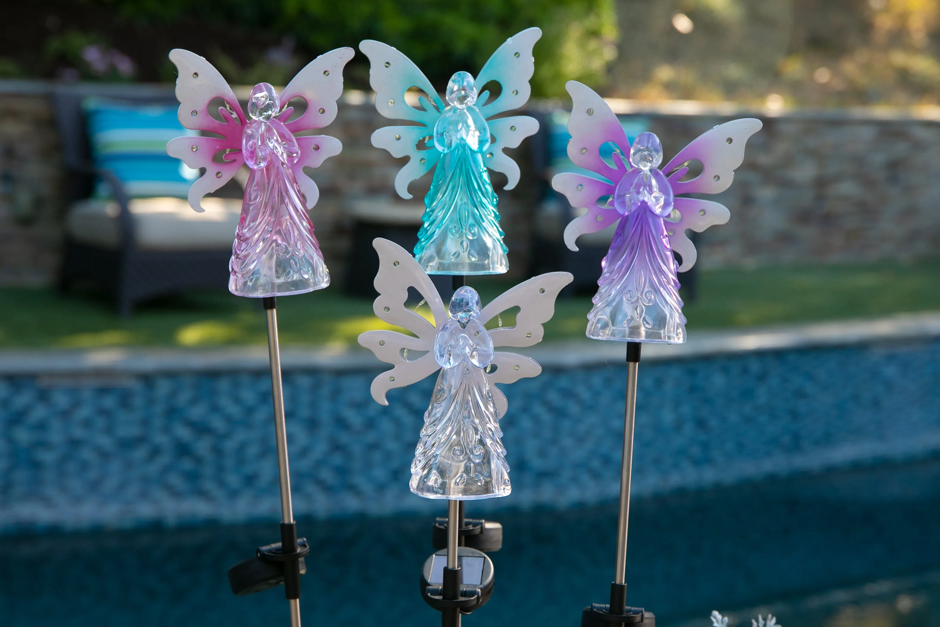 Solar Pink Acrylic Angel Stake with 13 LEDs, 6 Inch Body Size