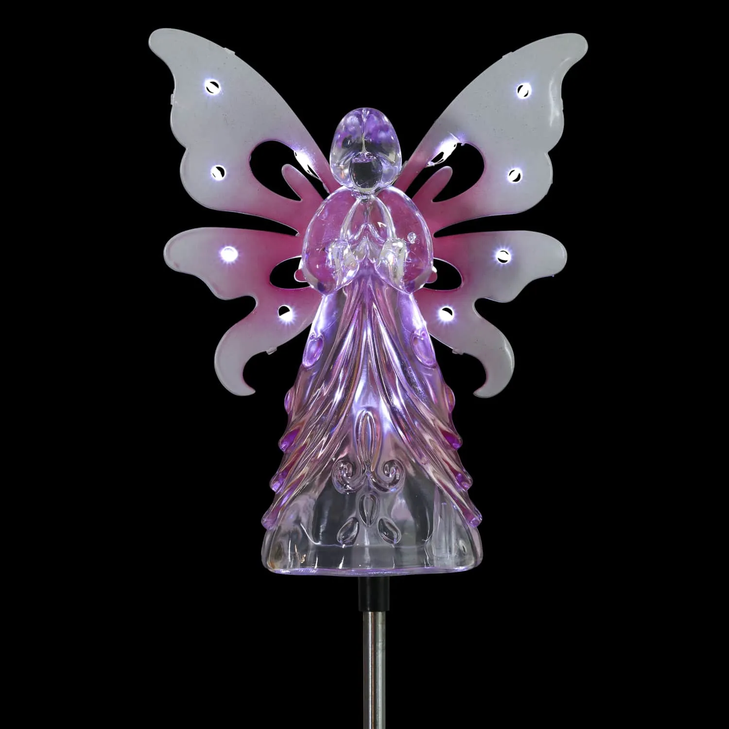 Solar Pink Acrylic Angel Stake with 13 LEDs, 6 Inch Body Size