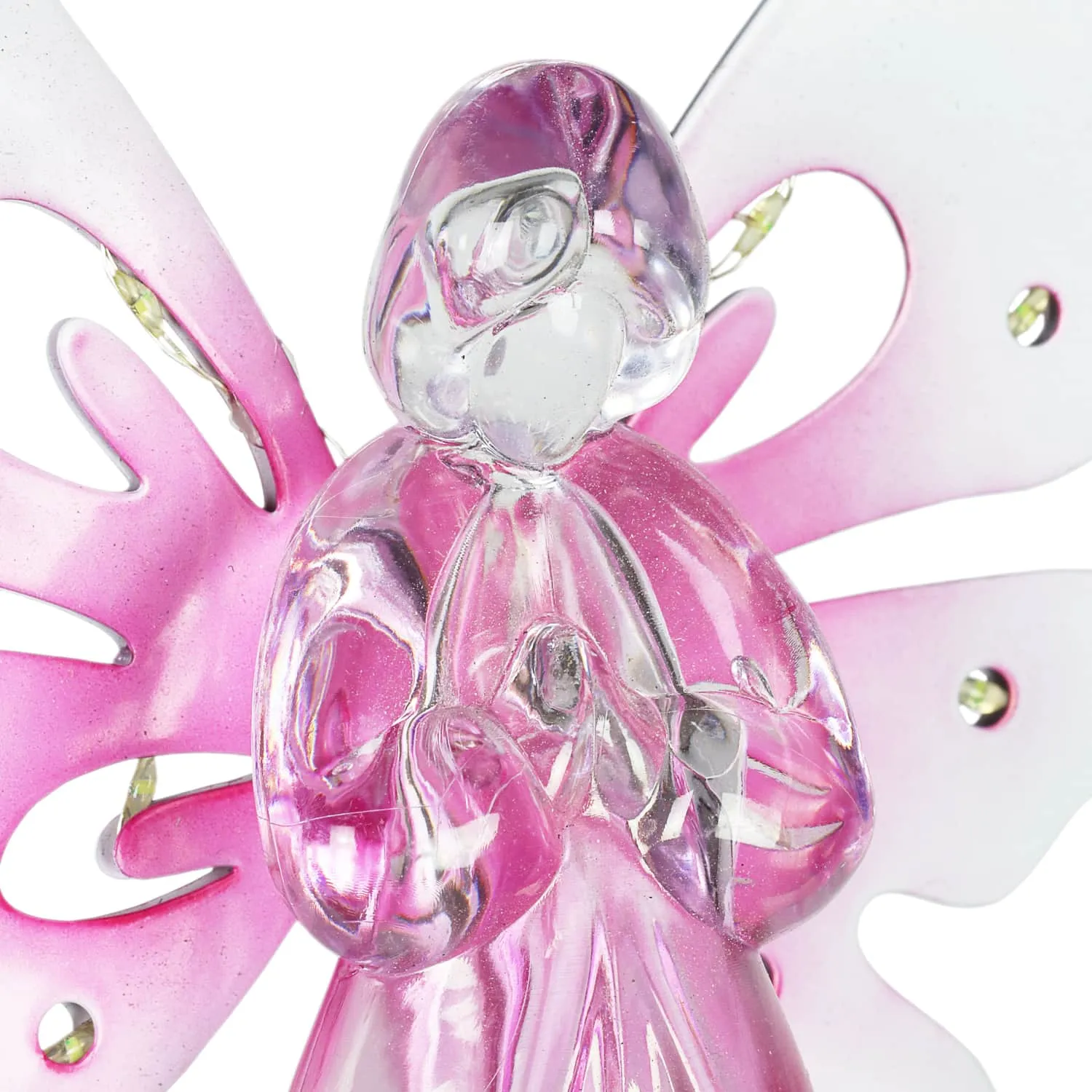 Solar Pink Acrylic Angel Stake with 13 LEDs, 6 Inch Body Size