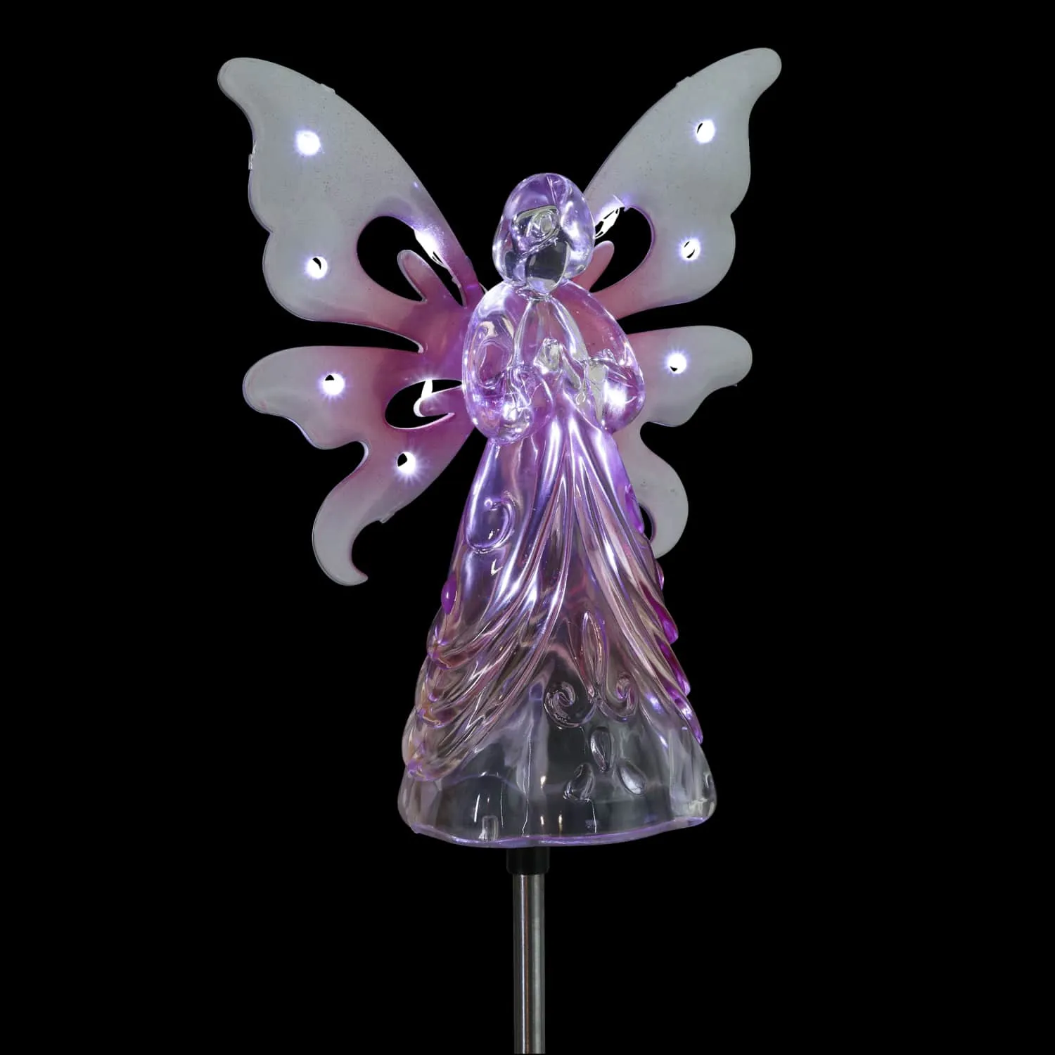 Solar Pink Acrylic Angel Stake with 13 LEDs, 6 Inch Body Size