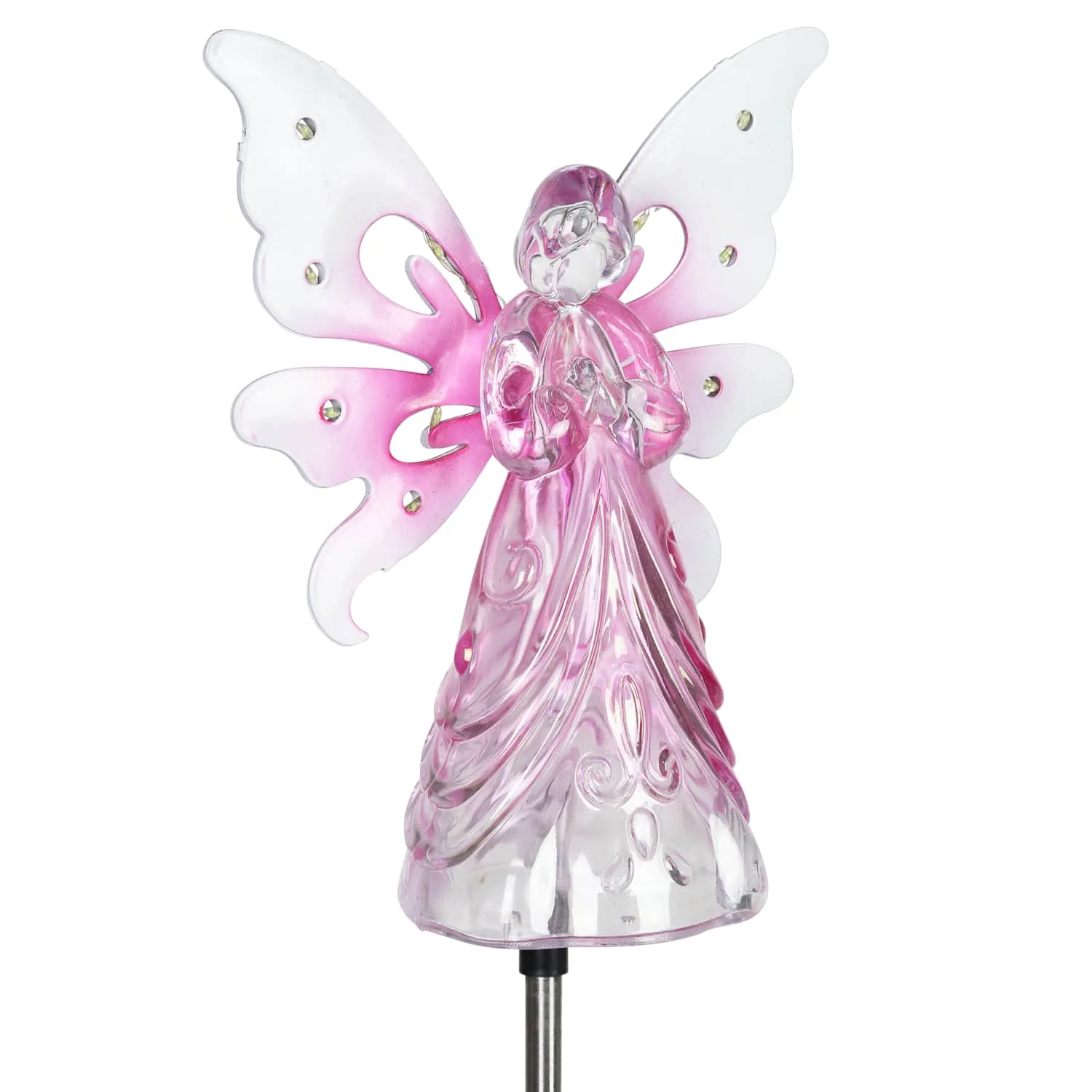 Solar Pink Acrylic Angel Stake with 13 LEDs, 6 Inch Body Size