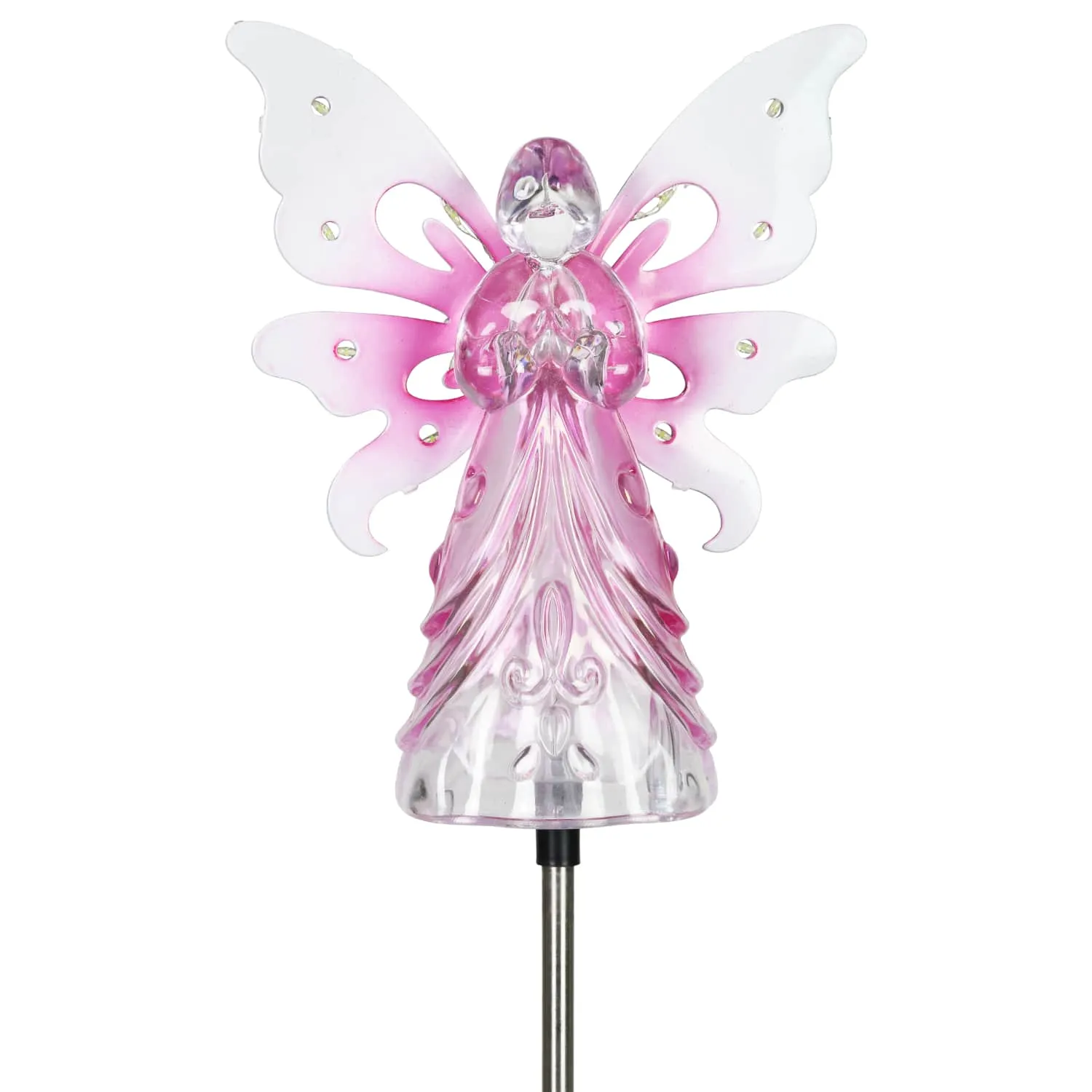 Solar Pink Acrylic Angel Stake with 13 LEDs, 6 Inch Body Size