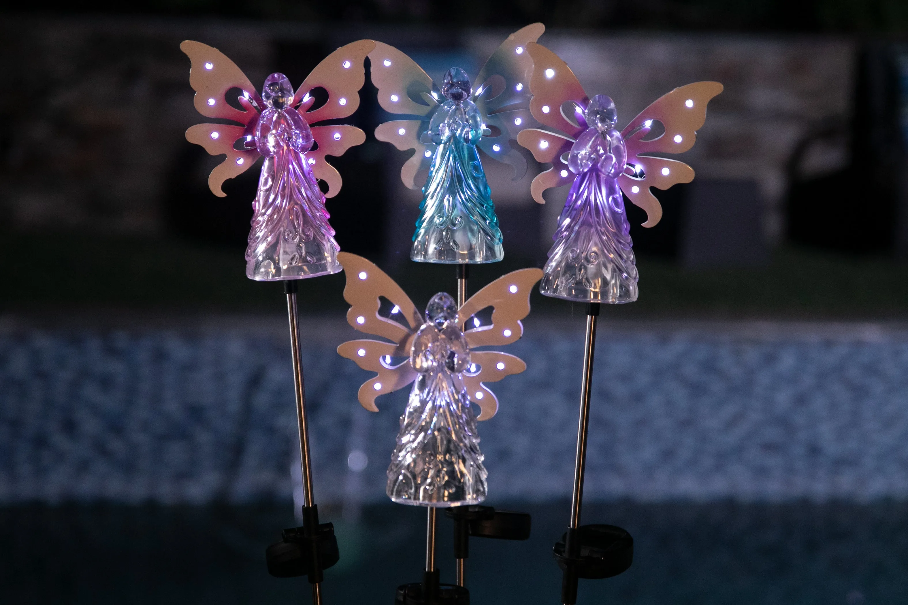 Solar Pink Acrylic Angel Stake with 13 LEDs, 6 Inch Body Size