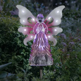 Solar Pink Acrylic Angel Stake with 13 LEDs, 6 Inch Body Size