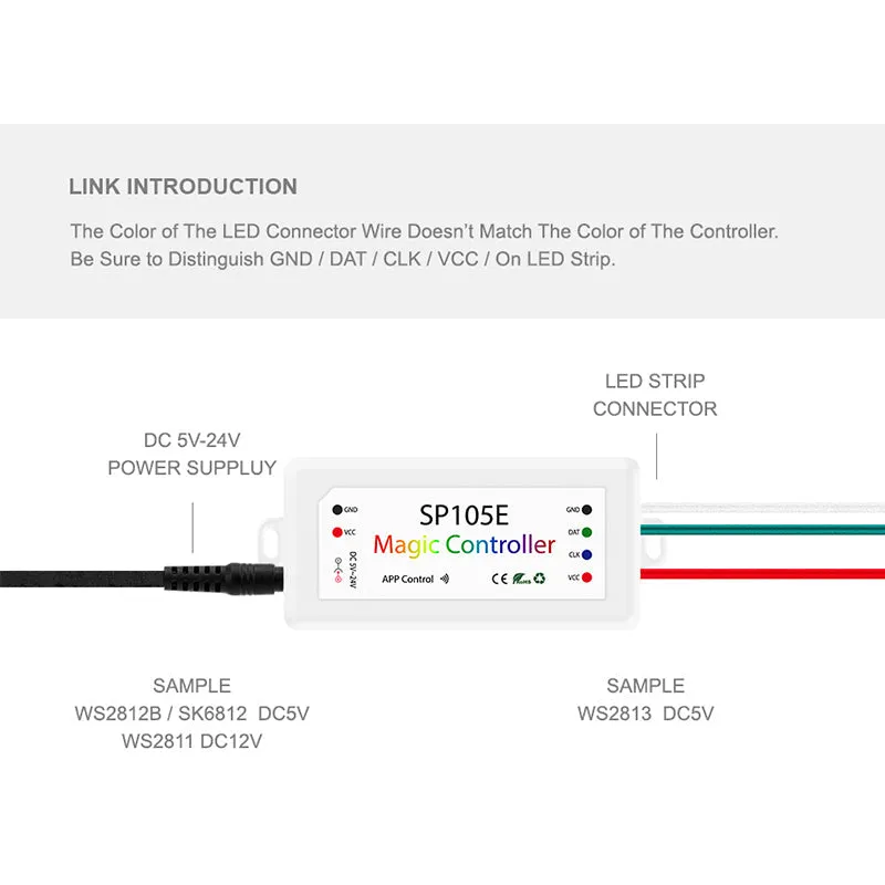 SP105E Bluetooth SPI LED Controller for Pixels LED Strip String Modules Nodes